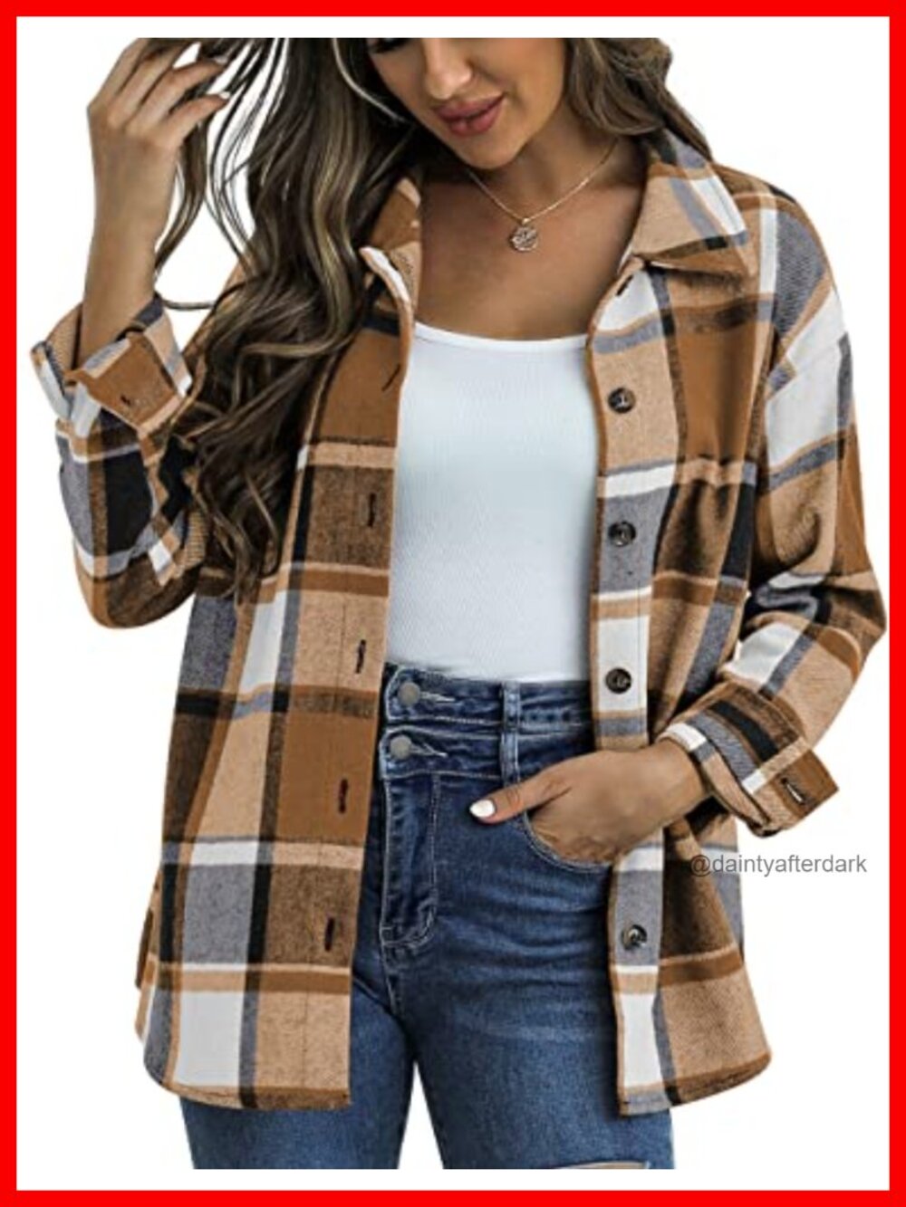 Women's Plaid Flannel Shacket Button Down Shirt Jacket